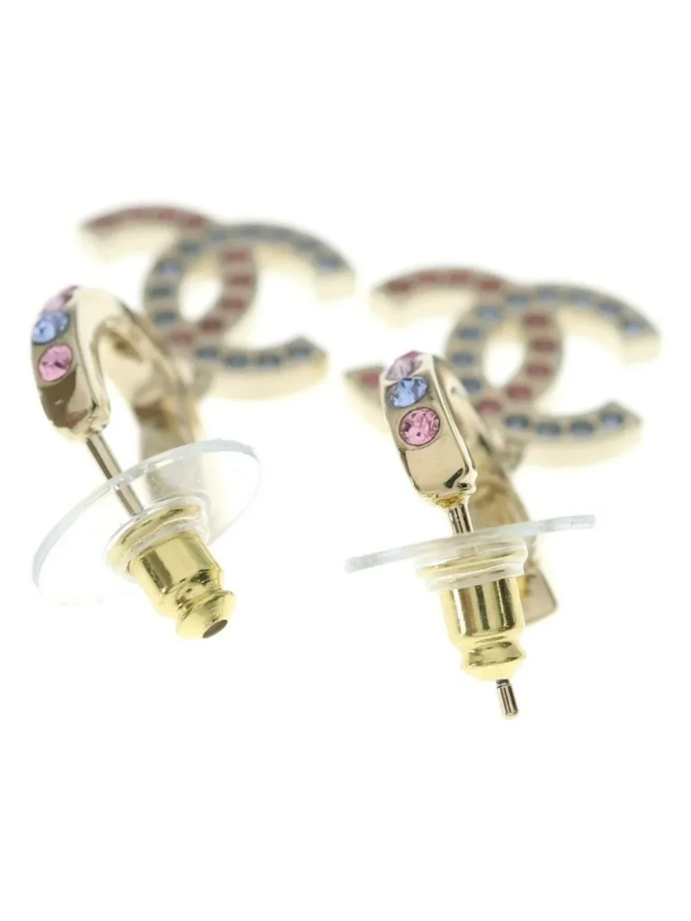 Chanel CC Logo Rhinestone Hoop Drop Earrings Gold